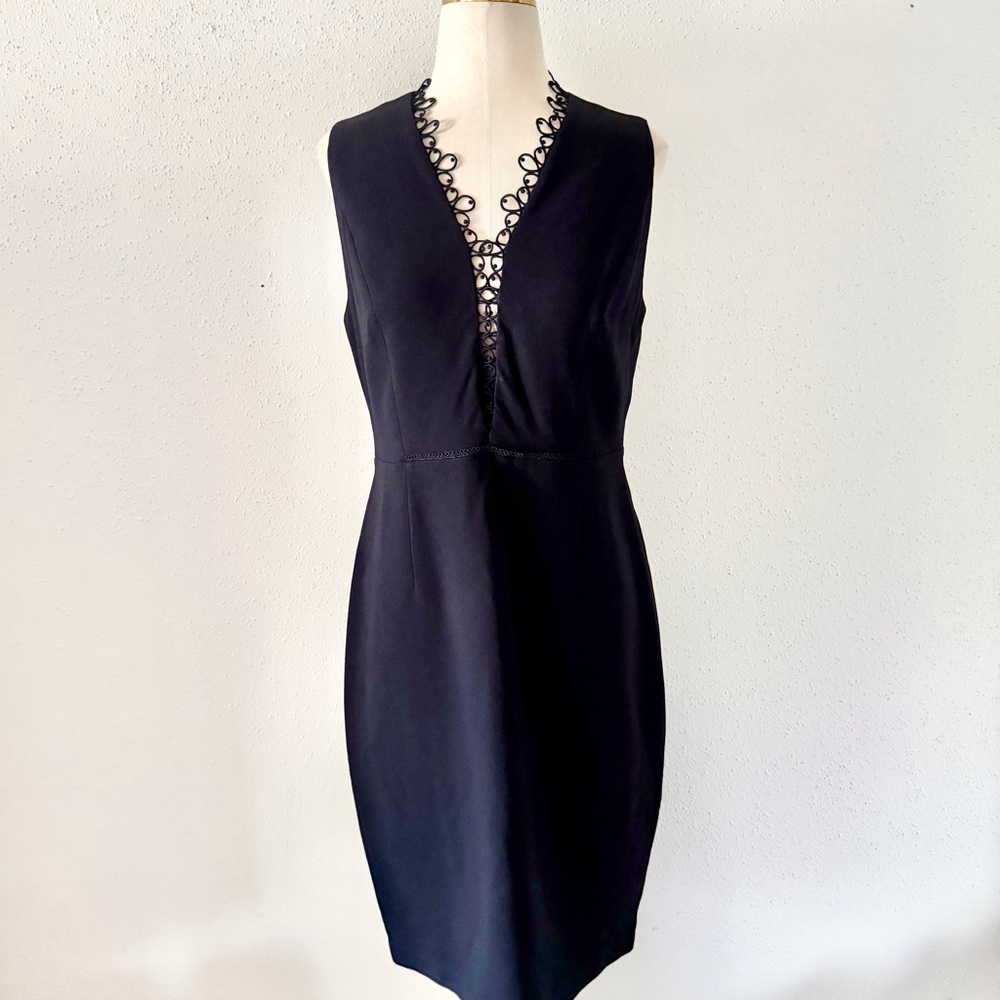 ELIE TAHARI Sleeveless Knee Length Sheath Dress with Lace Navy Women's Size 6 S